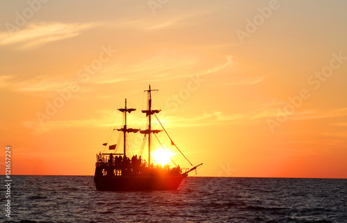 sailing ship vintage sea sunset 