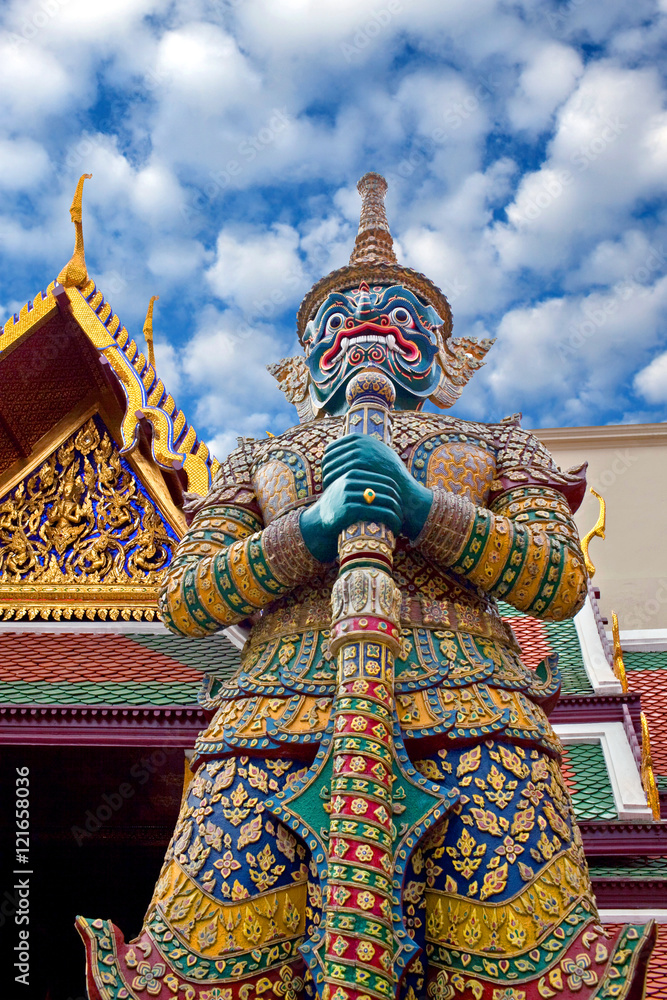 Giant statue of Yaksha in Wat Phra Kaew in Bangkok, Thailand.