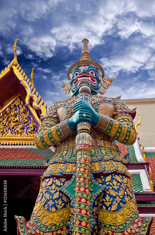 Giant demon guarding an exit to Wat Phra Kaew in Bangkok, Thailand. Giant demon guarding an exit to Wat Phra Kaew in Bangkok, Thailand.