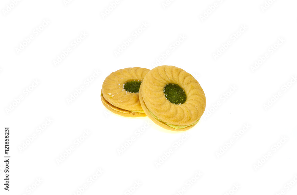 Sandwich cookies with apple flavoured cream and kiwi apple flavo