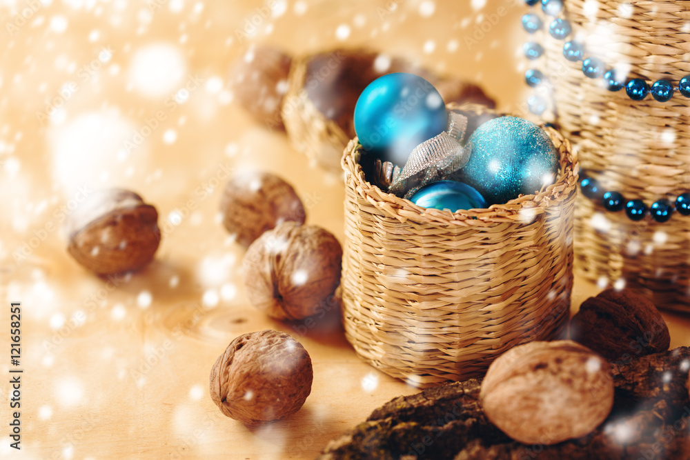 Christmas decoration with blue Christmas toys Christmas decoration with blue Christmas toys