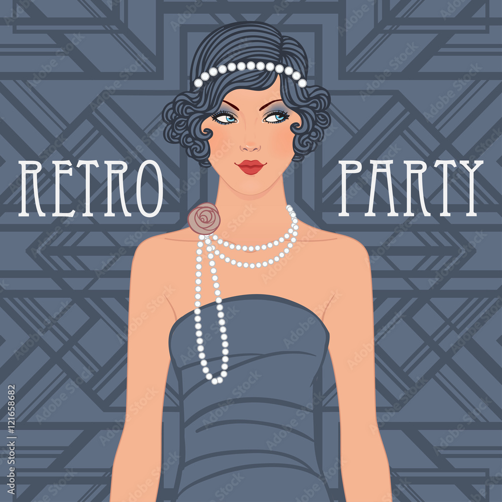 Flapper girl: Retro party invitation design template. Vector ill Stock ...