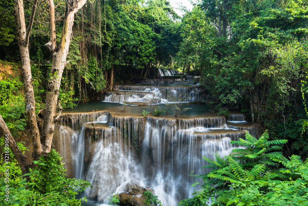Beautiful and Breathtaking waterfall, Huay Mea Kamin waterfall, Located Kanchanaburi province, Thailand