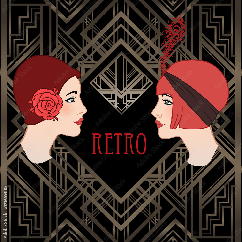 Flapper girl: Retro party invitation design template. Vector ill Stock ...
