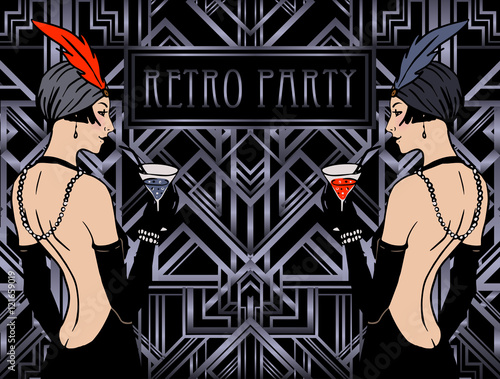 Photography Flapper girl: Retro party invitation design template. Vector ill