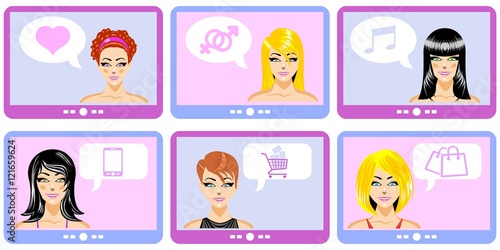Beautiful womwn with different hairstyles in tablet