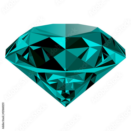 Realistic shining green emerald jewel isolated on white background. Colorful gemstone that can be used as part of logo, icon, web decor or other design.