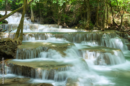 Green nature with green waterfall , Erawan waterfall , Loacated Karnjanaburi Province , Thailand
