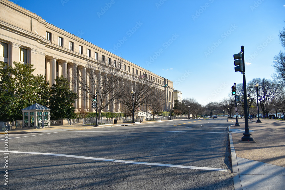 Washington DC, USA. Street view and building near National Mall and Memorial Parks area.
