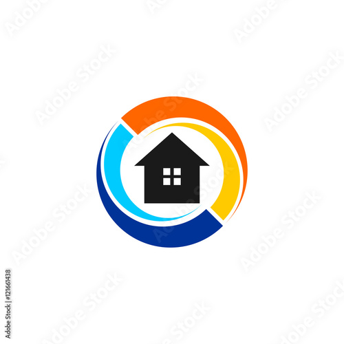 House Home Heating Cooling Logo Vector Image Icon