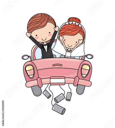 just married couple car isolated vector illustration design