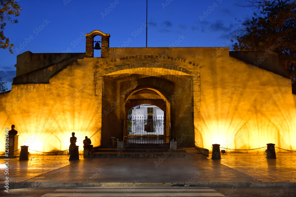 Santo Domingo, Dominican Republic. View of Puerta Del Conde in the night, Count Door.