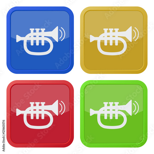 set of four square icons with trumpet