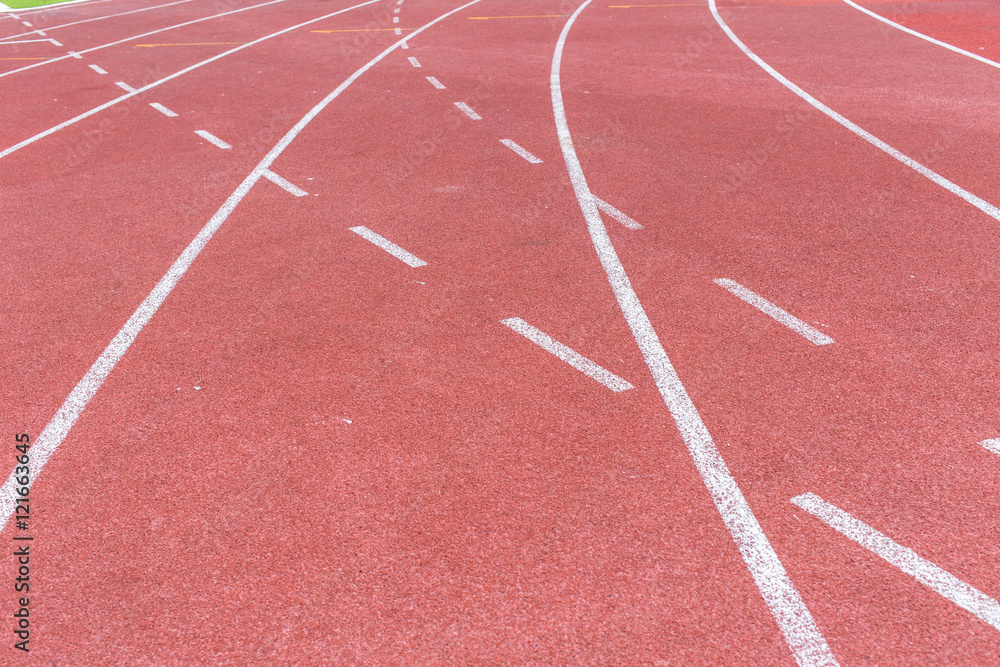 running track, sport field with lane line.