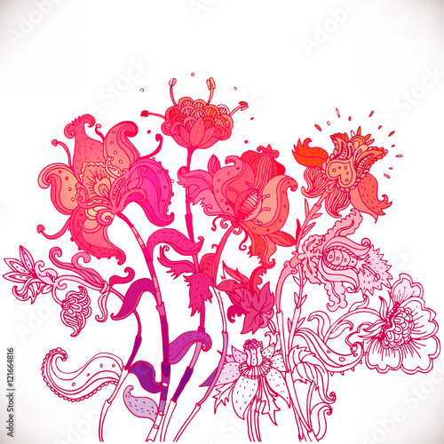 Vintage hand-drawing background with flowers.