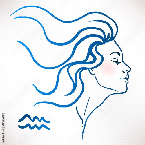 Aquarius zodiac sign as a beautiful girl. Ink and watercolor fashion vector illustration 