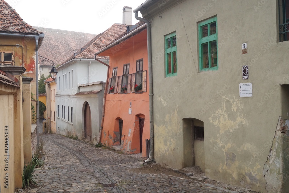 Medieval street, Sighisoara,Transylvania, Romania