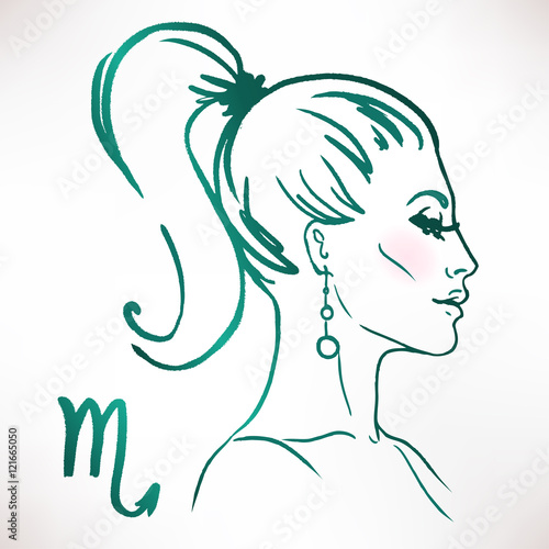 Scorpio zodiac sign as a beautiful girl. Ink and watercolor fashion vector illustration 