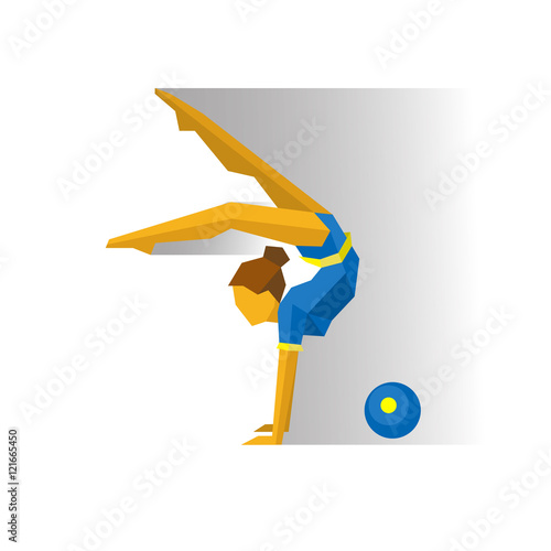Rhythmic Gymnastics with Ball. Girl on white background with sha