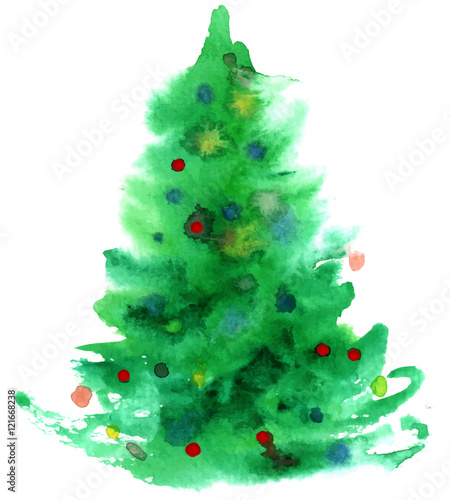 Watercolor Christmas tree isolated