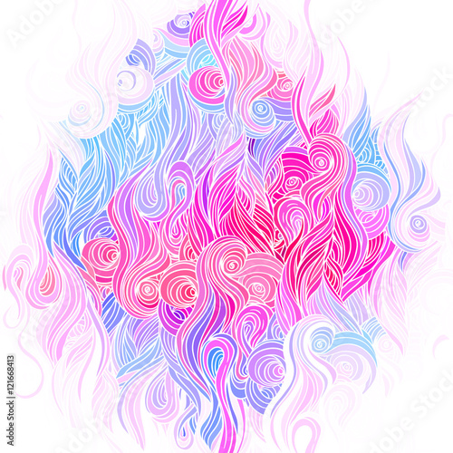 Vector color abstract hand-drawn pattern with waves and clouds