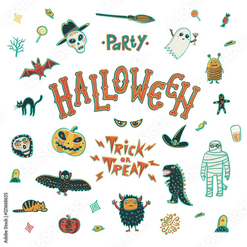 Vector Illustration of Brand Identity for Halloween Promotion on white