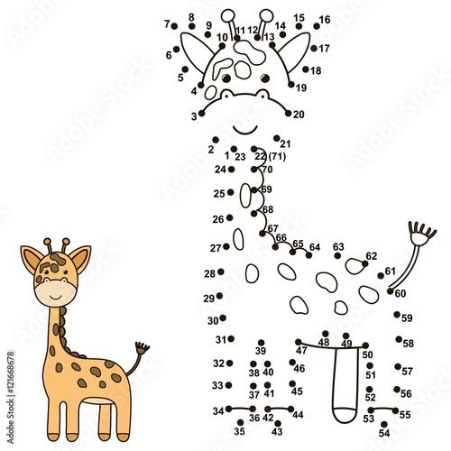 Connect the dots to draw a cute giraffe and color it