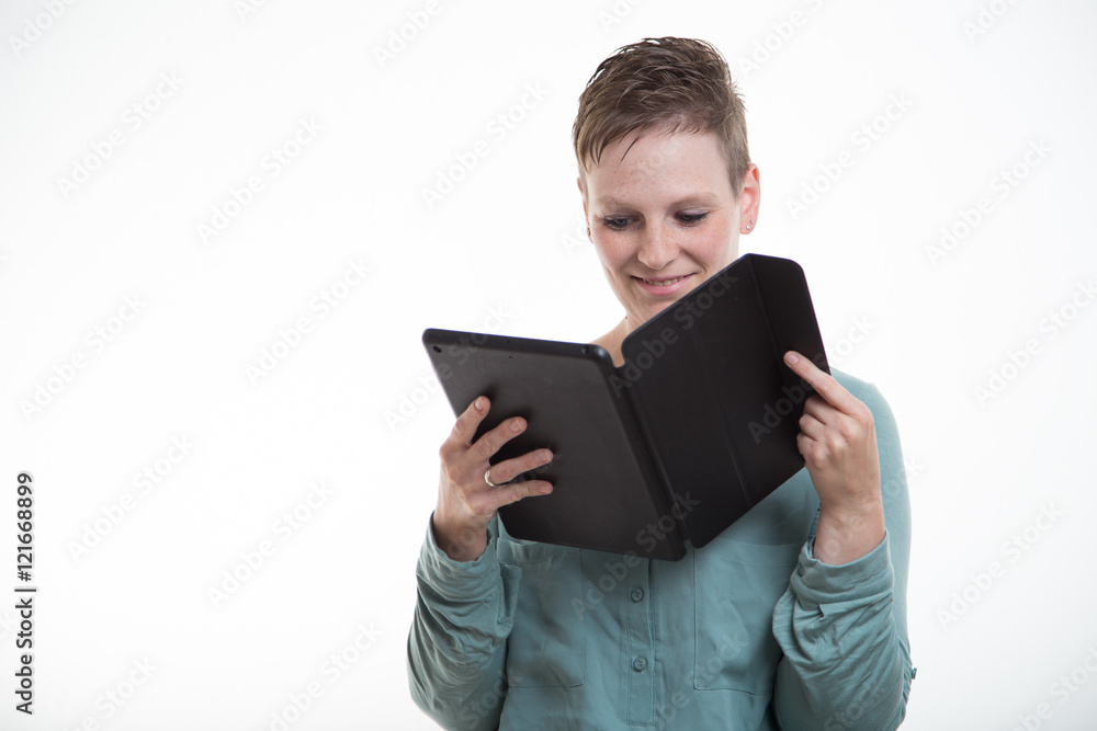 female with tablet computer and smartphone female with tablet computer and smartphone