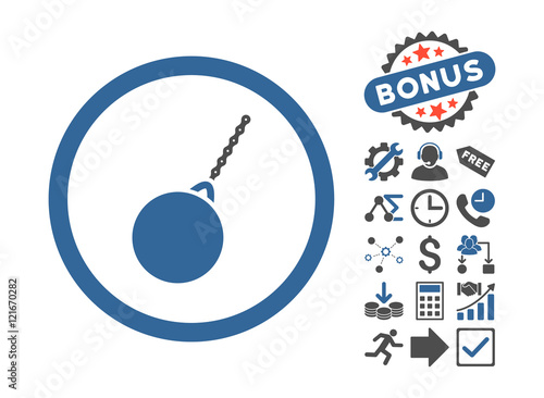 Destruction Hammer pictograph with bonus pictures. Vector illustration style is flat iconic bicolor symbols, cobalt and gray colors, white background.