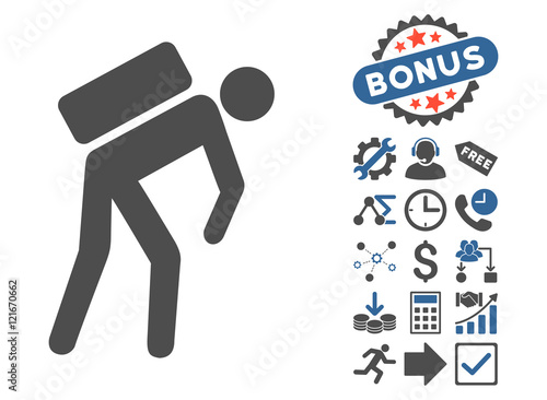 Courier pictograph with bonus clip art. Vector illustration style is flat iconic bicolor symbols, cobalt and gray colors, white background.