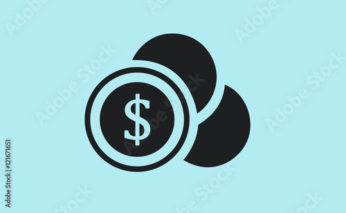 Vector black coins on flat background