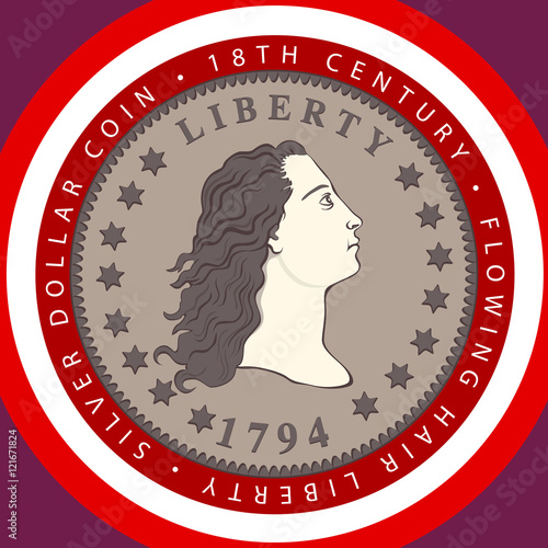 The Famous 1794 - Flowing Hair Liberty Silver Dollar Coin Illustration