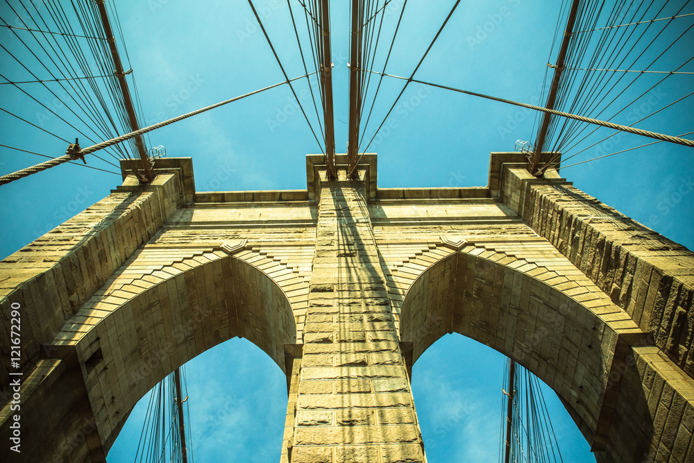 Naklejka premium Vintage stonowanych widok na Brooklyn Bridge w Nowym Jorku
