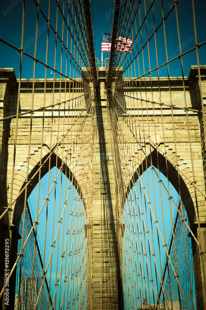 Fototapeta premium Vintage toned view of Brooklyn Bridge in New York City