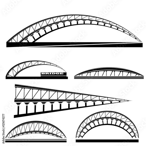 Set of Bridge Icons Isolated on White Background. Bridge Logo.