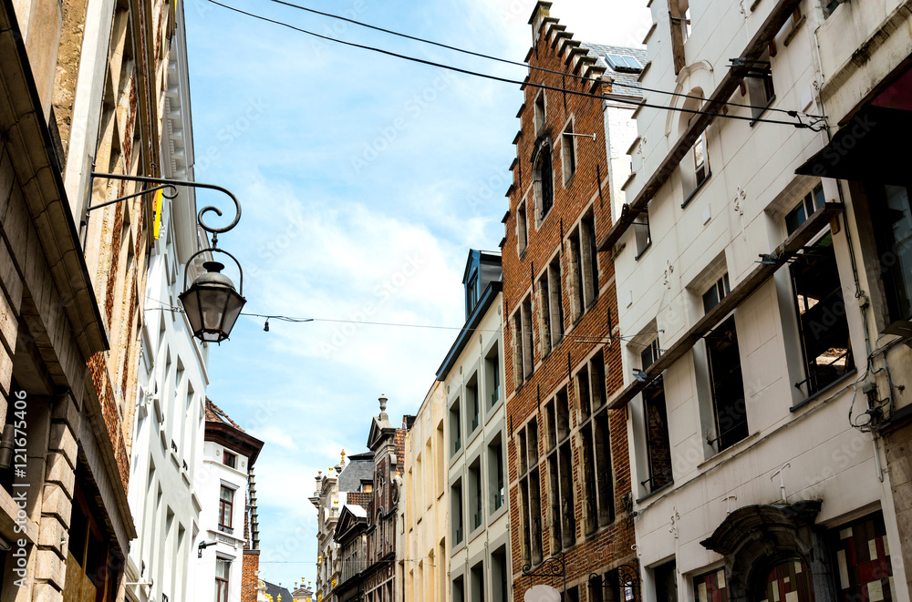 Street view of old town in Brussels city, with a population of o