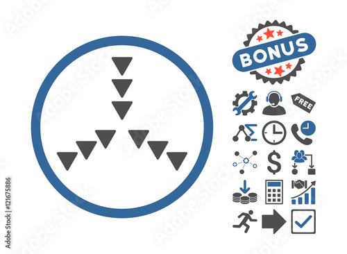 Inside Direction icon with bonus icon set. Vector illustration style is flat iconic bicolor symbols, cobalt and gray colors, white background.