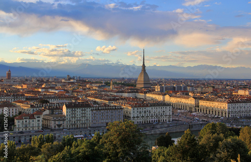 Sunset over the Turin city center with Mole Antonelliana, Turin,Italy,Europe © zeedevil