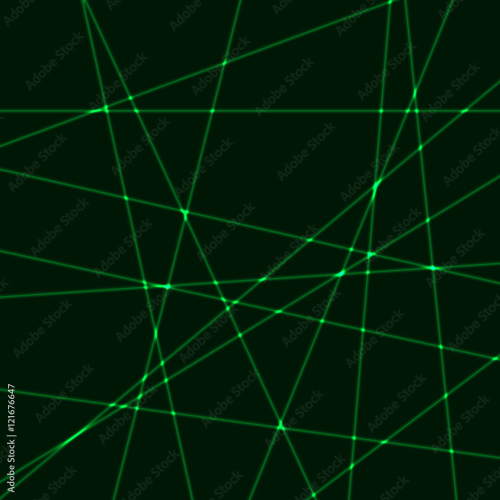 Very dark background with green laser rays