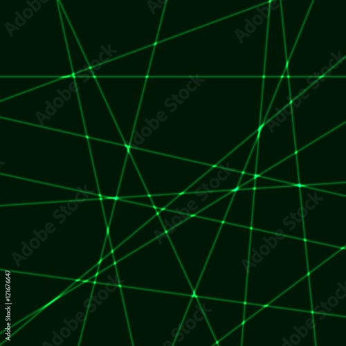 Very dark background with green laser rays © ledinka