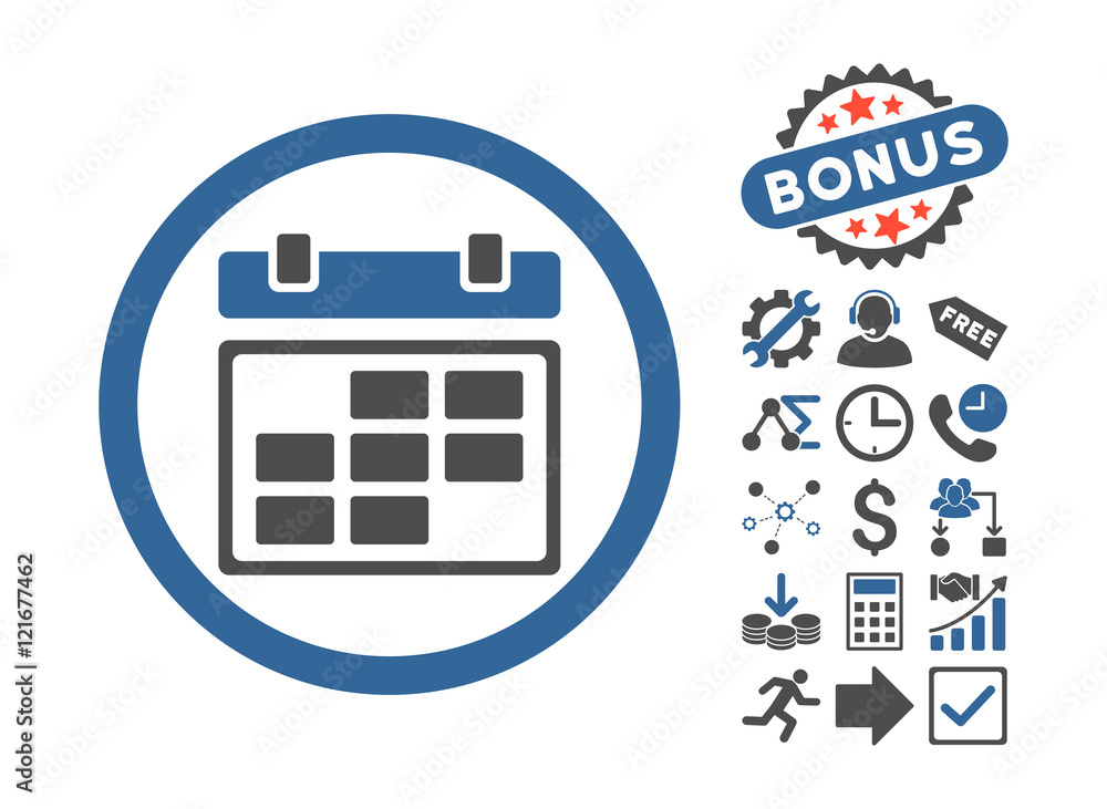Month Calendar icon with bonus icon set. Vector illustration style is ...