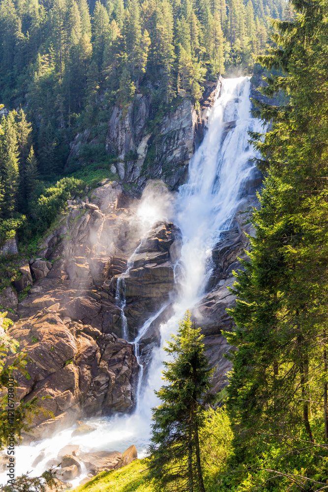Fototapeta premium Krimml Waterfall is the highest waterfall in Austria. Several viewing platforms are around the hiking path.