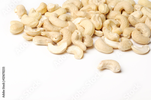 Cashew nuts on white