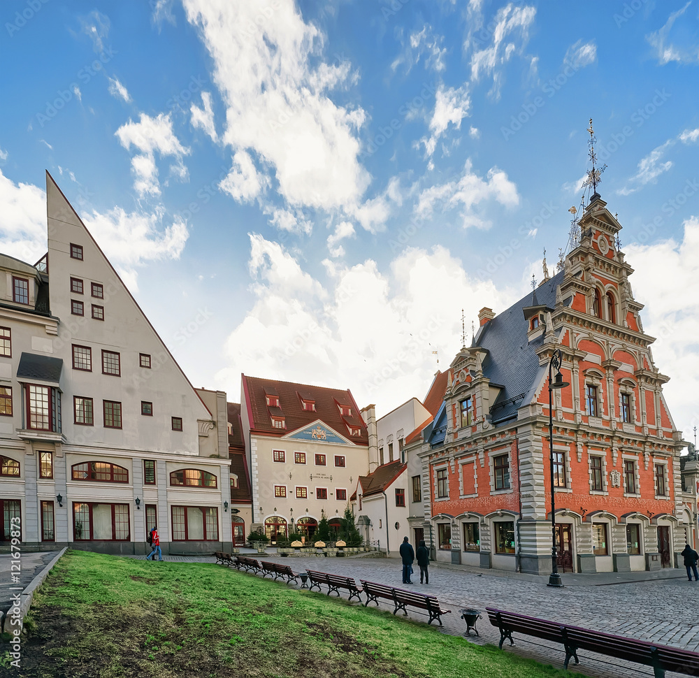 People on Town hall square and House of Blackheads Riga