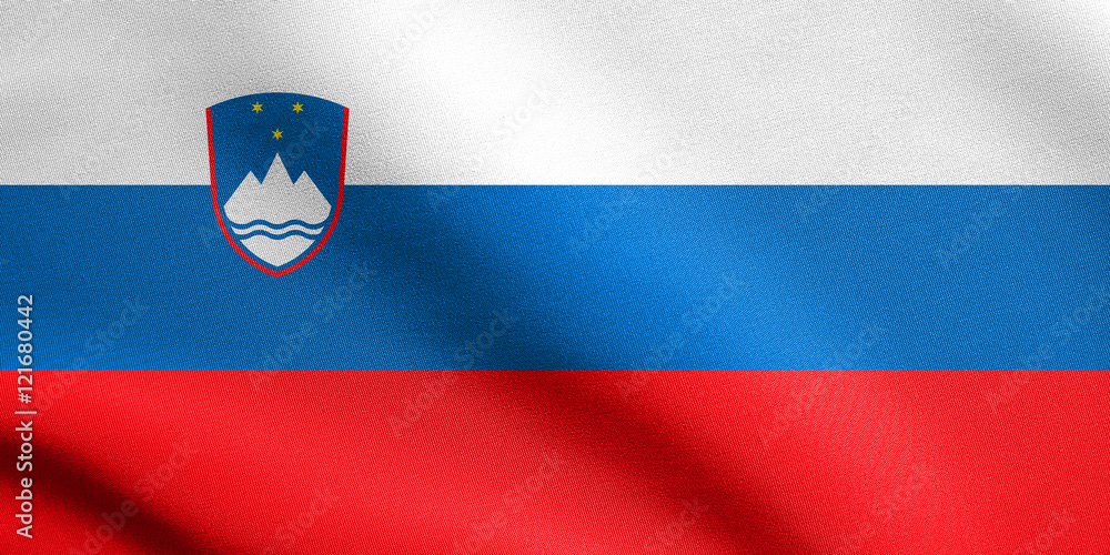 Fototapeta premium Flag of Slovenia waving with fabric texture