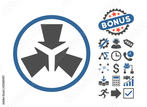 Shrink Arrows pictograph with bonus pictures. Vector illustration style is flat iconic bicolor symbols, cobalt and gray colors, white background.