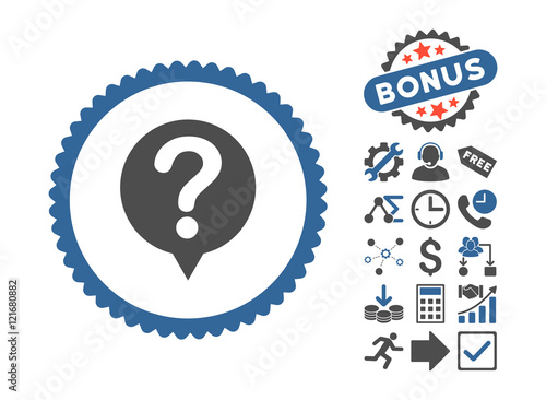 Status icon with bonus pictures. Vector illustration style is flat iconic bicolor symbols, cobalt and gray colors, white background.
