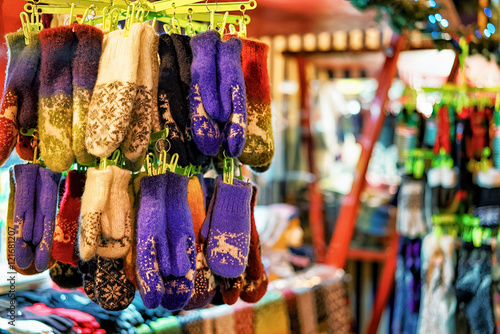 Stall with woolen gloves at Riga Christmas Market © Roman Babakin