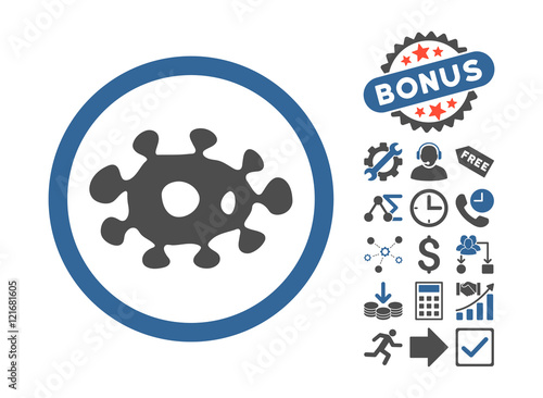 Virus pictograph with bonus clip art. Vector illustration style is flat iconic bicolor symbols, cobalt and gray colors, white background.