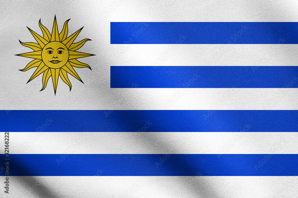 Obraz premium Flag of Uruguay waving with fabric texture